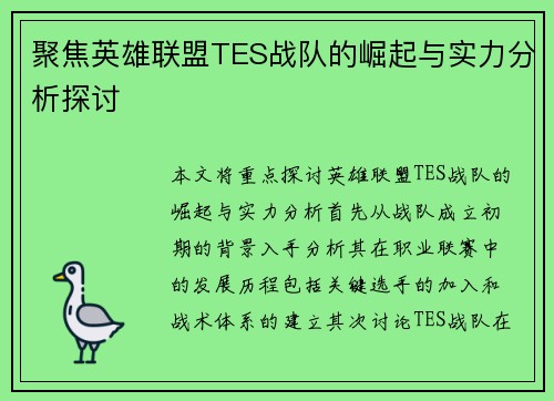 聚焦英雄联盟TES战队的崛起与实力分析探讨